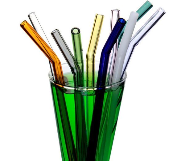 

reusable eco borosilicate glass drinking straws clear colored bent straight straw 18cm*8mm milk cocktail drinking straws