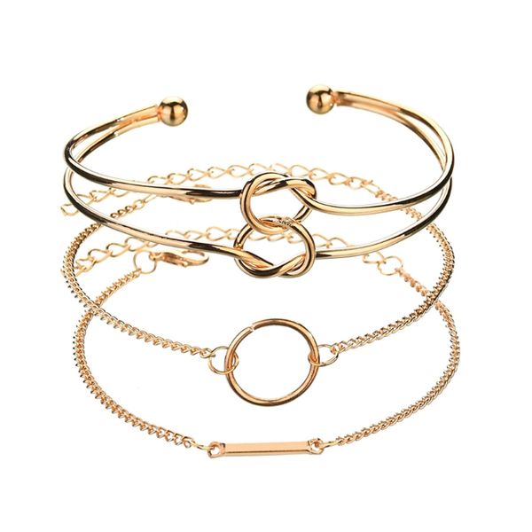 

4pcs minimalist adjustable infinity forever love knot cuff bracelet bangles set, Slivery;golden