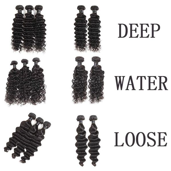 

бразильская deep water wave связки человеческих волос 100% необработанные extensions волос перуанский рыхлый глубокий джерри curly человечес, Black