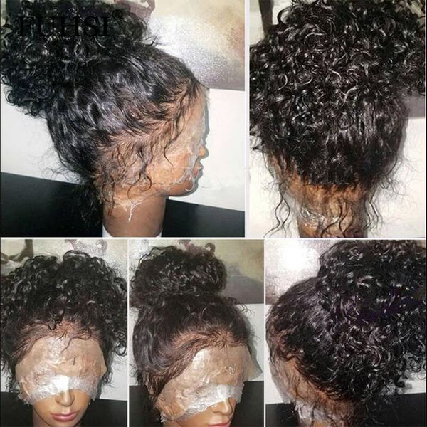 Parrucche ricce brasiliane con onde d'acqua vergini per capelli umani pizzo anteriore per donne nere jerry curl 360 lacci frontali 130% densità con capelli per bambini 14 pollici, colore naturale diva1