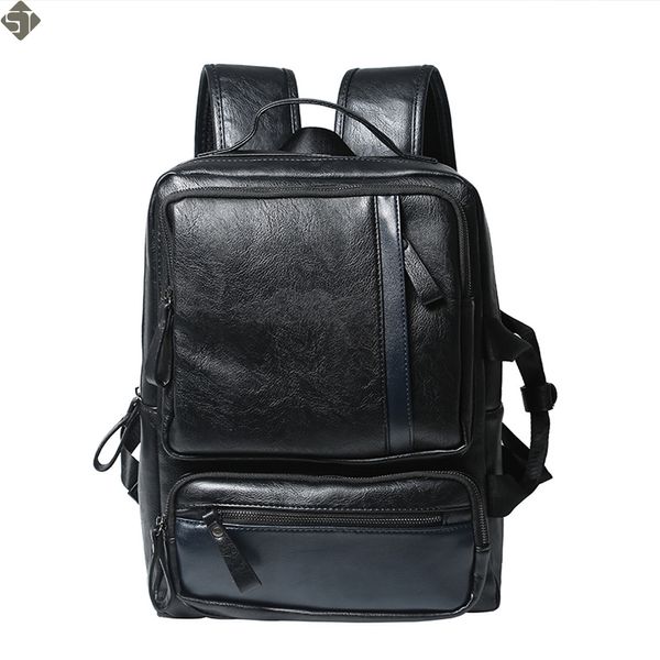 

men fashion leather backpacks anti-theft bags preppy style college teenager school bag for solid black lapbackpack