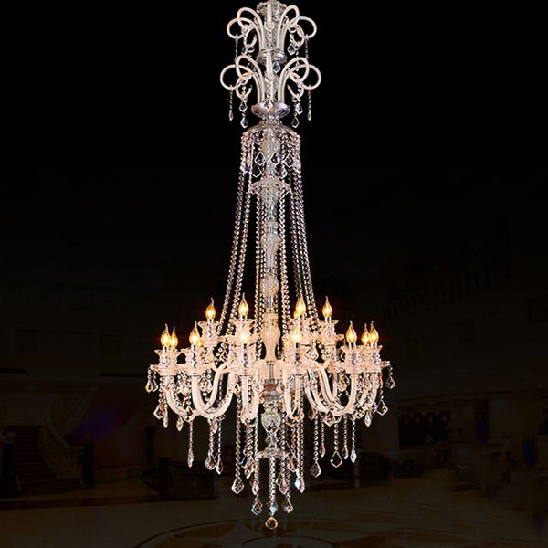 

large stair long hotel luxury crystal chandelier modern long K9 Lobby hotel lustres de cristal candle light pendant chandelier fixture