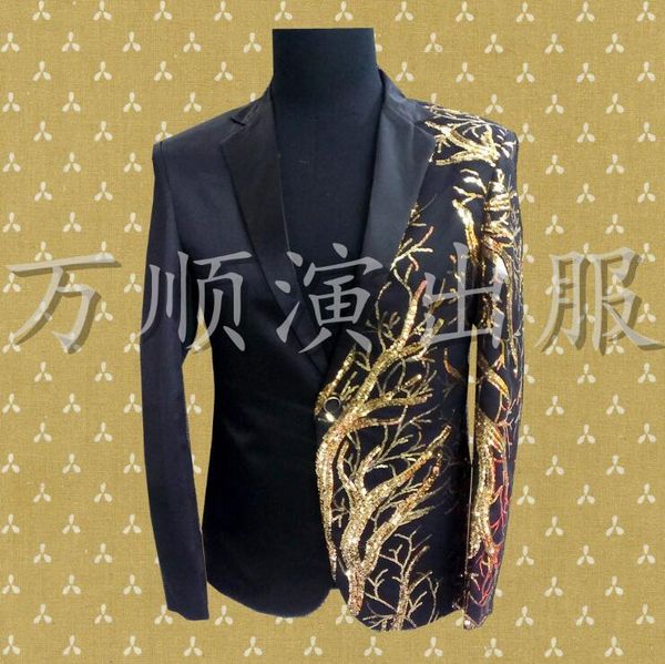 

xxs-6xl dj rock punk black gold tree sequins men's suit ds dance suit 2018 singer's costume, White;black
