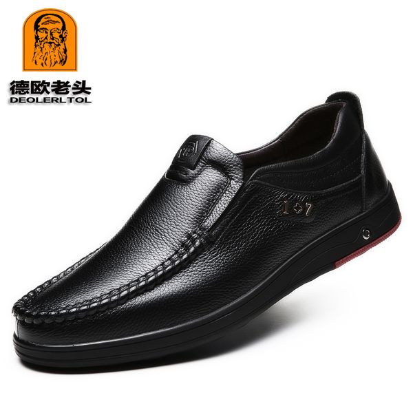 

2018 newly men's genuine leather shoes size 45 head leather soft summer cutout father shoes, Black