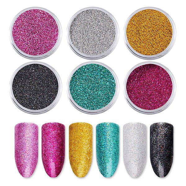 

1 set laser nail glitter powder set shining paillette nail art iridescent flakies dust pigment sequins manicure decoration, Silver;gold