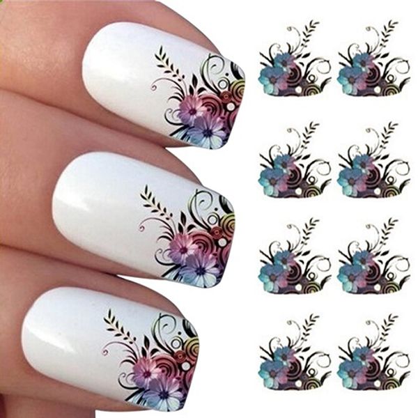 

women's fashion diy vines flower water transfer nail art decals tips stickers manicure sheet ala, Black
