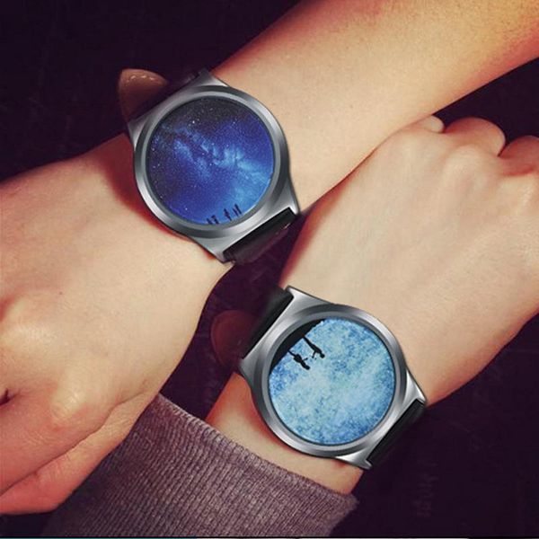 

starry sky creative watch colock personality no pointer touch screen watch women electronic leather band clock @17@88, Slivery;brown