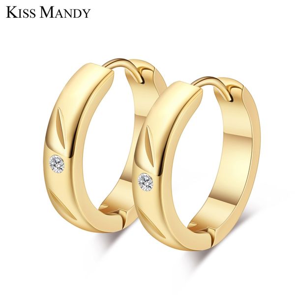 

kiss mandy circle zircon hoop earrings for women gold-color carving leaves earring clip office lady fashion jewelry gte108, Golden;silver