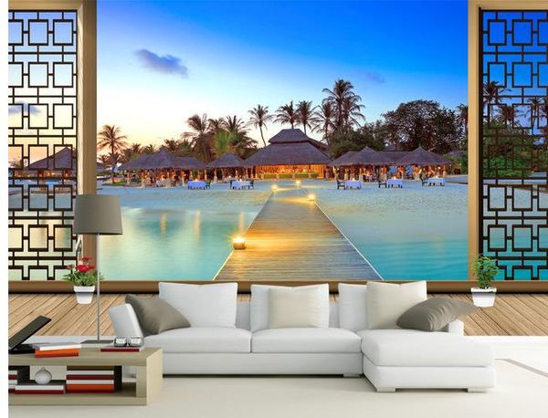 

p wallpaper 3d stereoscopic beautiful window outside the trestle landscape 3d stereo tv background wall decorative paintin