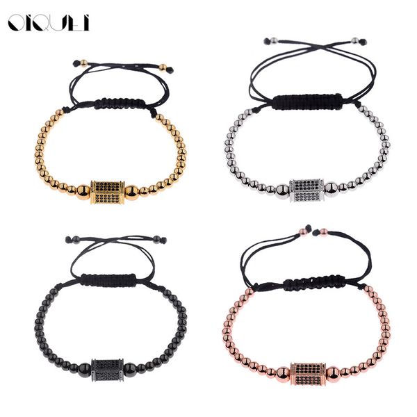 

oiquei 2018 new design micro inlay black cz pave bracelets for men adjustable length charm bracelet jewelry gift pulseiras