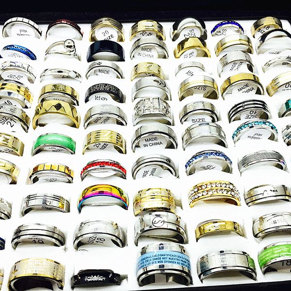 

2018 wholesale lots bulk 100pcs ring set men women stainless steel gold silver black mixed styles fashion rings jewelry, Golden;silver