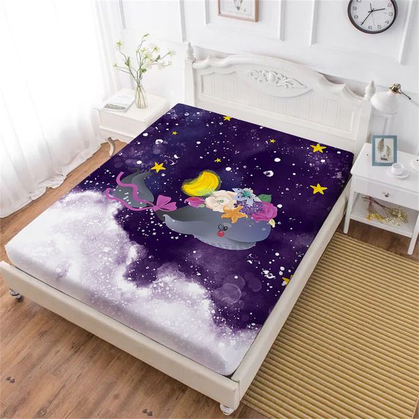 

cartoon marine life bed sheet cute whale print fitted sheet colorful flowers bedclothes king queen mattress cover home decor d25