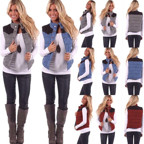 

women's vest 2018 winter vest chalecos para mujer gilet femme stitching colete feminino waistcoat women, Black;white