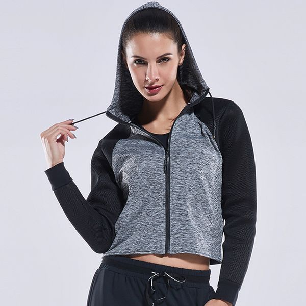 

women running jackets long sleeve hooded yoga shirts training gym fitness hoodies sweatshirt sports zipper coat fbf717201, Black;red