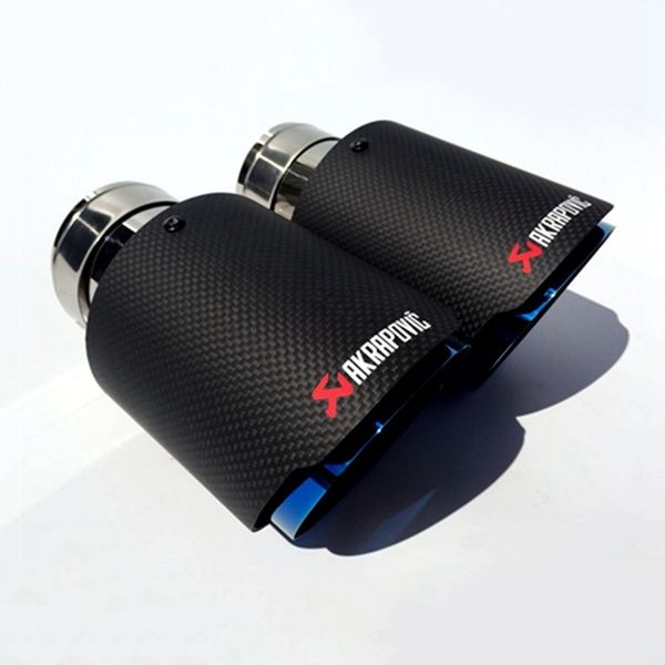 

akrapovic style carbon fibre car exhaust tip muffler tail pipe blue burnt matte black cover