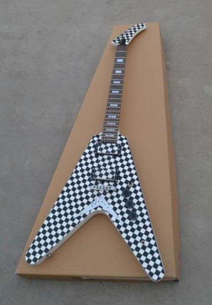 

wholesale g flying v electric guitar 6 string checkerboard body in white140610-0801