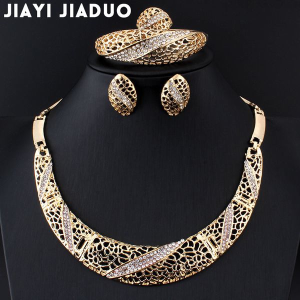 

jiayijiaduo african women wedding jewelry set gold color jewellery crystal necklace earrings bracelets rings parure bijoux femme, Slivery;golden