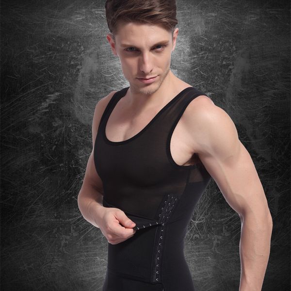 

joyous lucky men's body shaper shirt elasticity mesh fabric black tank vest shirt keep slim breathable undershirts, Black;brown