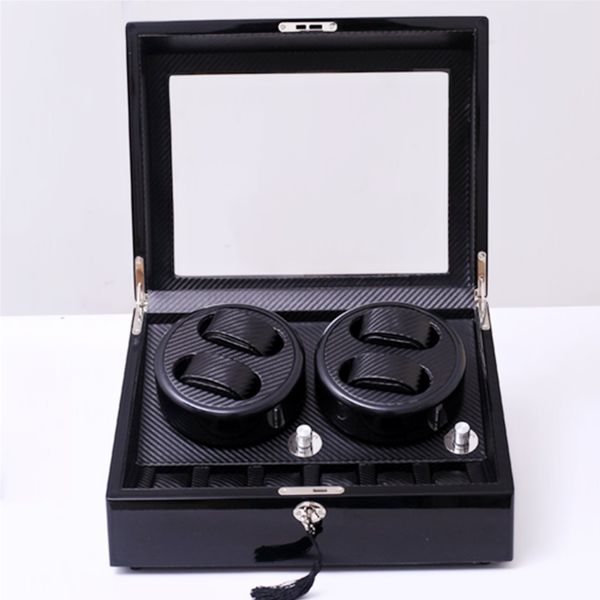 

new 4+6 wooden carbon fiber watch accessories box watch winder case for rotator watches storage movement ratator boxes winders, Black;blue