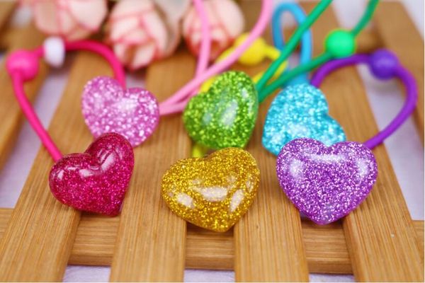 Neue LOVE HEART Kinder elastische Haarbänder 7 Farben Mix Haarschmuck für Mädchen Pferdeschwanzhalter