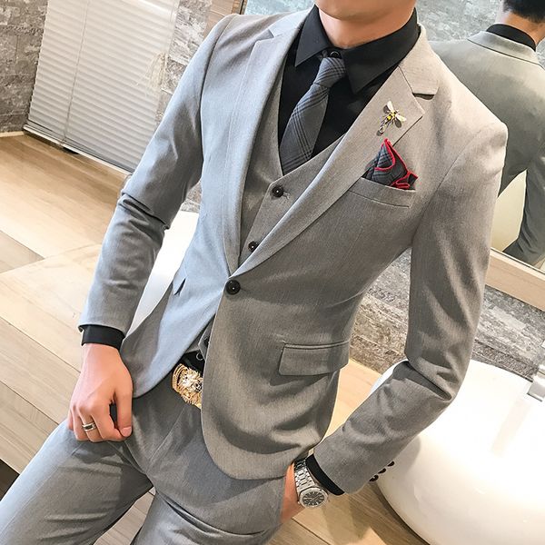 

autumn and winter men's self-stretch suit vest pants three-piece sleeve, Gray