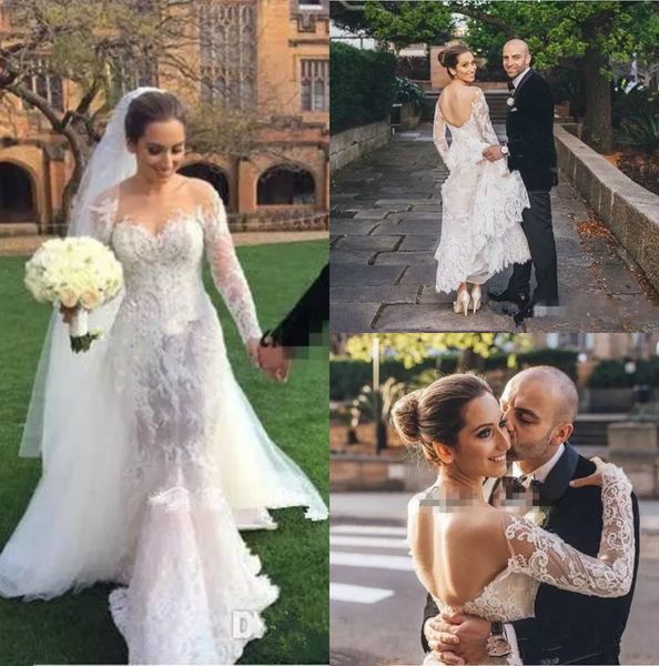 

элегантные свадебные платья русалка boho 2019 прозрачной шеи кружева труба спинки свадебное платье с длинным рукавом плюс размер страны свад, White