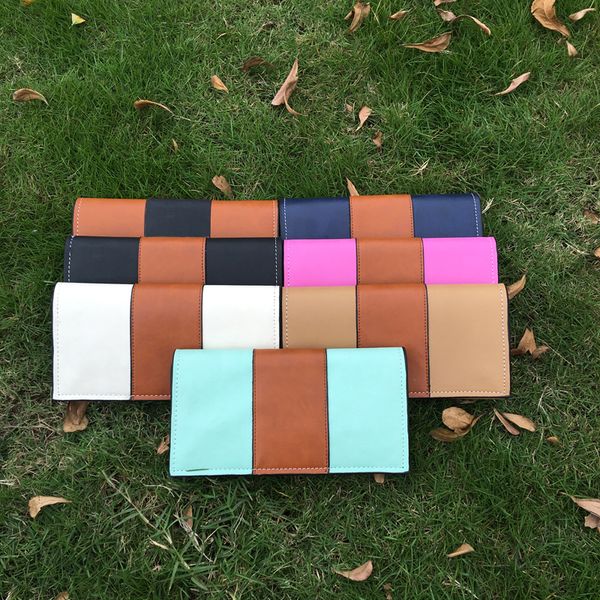 

rectangle faux leather women long wallet color contrast clutch wallet card purse with black lining in 7 colors dom106541, Red;black