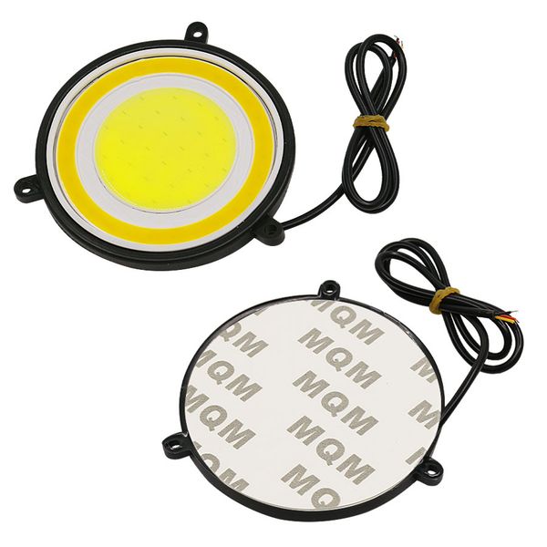 

car styling fog lights car driving daytime running lights 88mm round cob led drl waterproof white amber source dual color dc 12v
