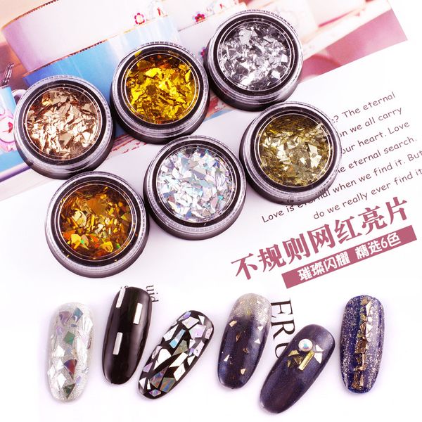 

1 box laser nail glitter sequins 3d mixed popular designs holographic nails pailette manicure nail art decor, Silver;gold