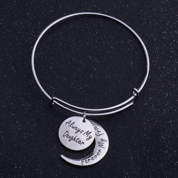

12 pc/lot always my daughter forever my friend moon charm bracelet gift family women girls mother girls kids bangle jewelry, Black