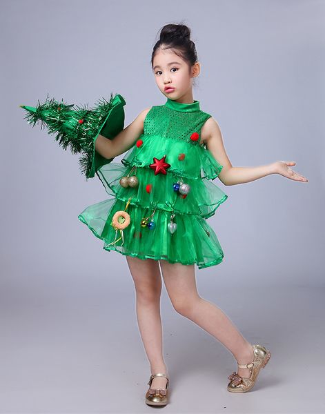 

christmas girl dresses princess costume toddler kids baby girls christmas tree costume dress party vest+hat outfits, Red;yellow