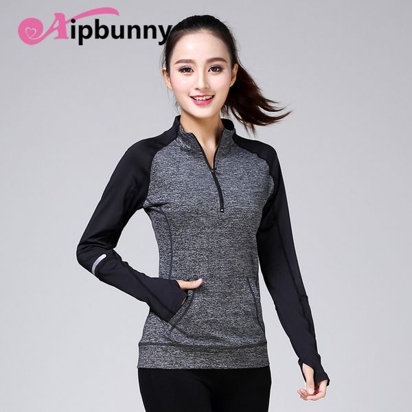 

zipper front reflective women sport shirt hands guard breathable yoga shirt long sleeves fitness running jogger workout coat, White;red