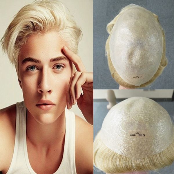 

blonde human hair toupee ultra thin skin men toupee super natural v-loop hairpieces 8x10 full pu men wig replacement system men hair, Black