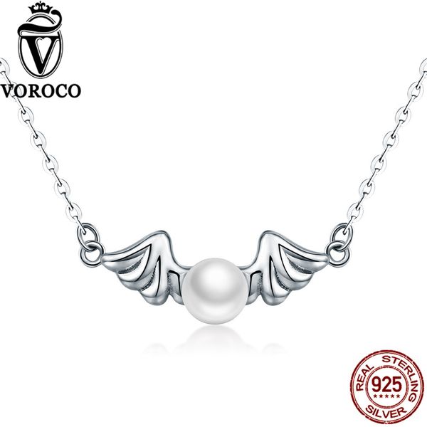 

voroco 925 sterling silver angle wing round natural freshwater pearl pendant necklace for women wedding gift fine jewelry vsn021