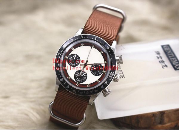 

6 style sell fashion watches 37 mm perpetual vintage paul newman 6263 stainless steel vk quartz chronograph canvas men's wristwatches, Slivery;brown
