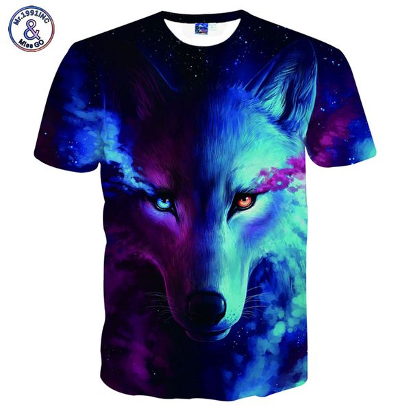 

wholesale-mr.1991inc space galaxy t-shirts men/women 3d t shirt print galaxy wolf cool summer tees shirts brand t-shirts, White;black