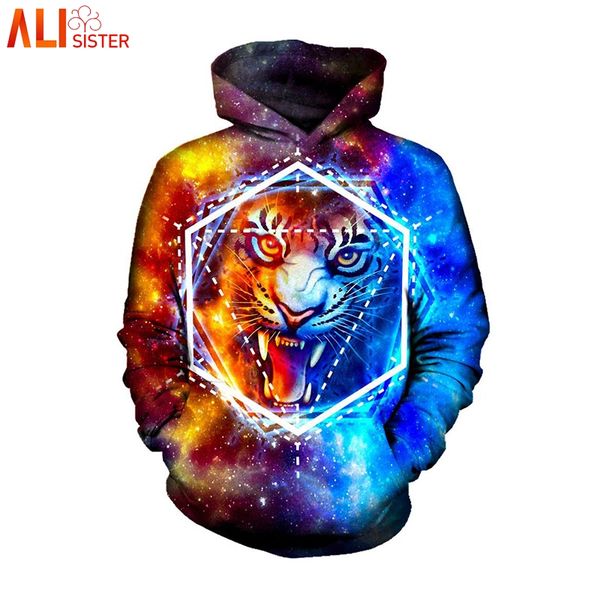 

alisister galaxy space tiger 3d hoodie casual men women harajuku aminal sweatshirt fall winter hooded pullover sudaderas hombre, Black
