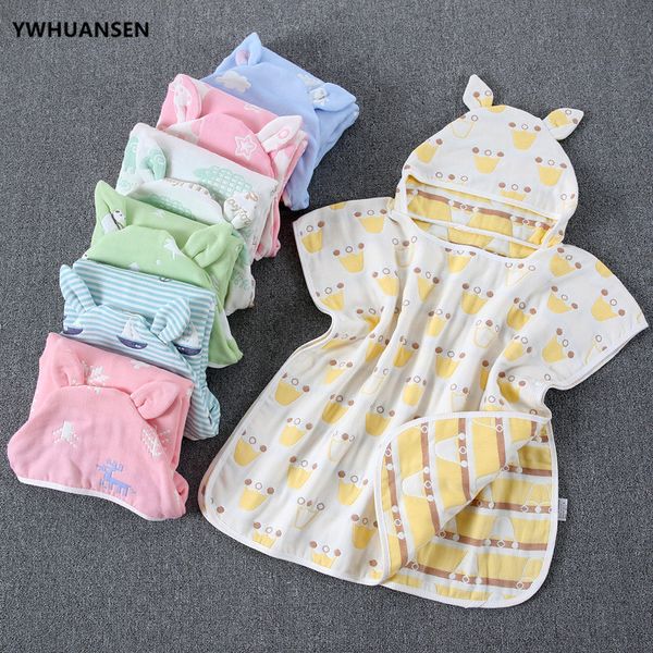 

ywhuansen 60*60cm 6 layers gauze hooded beach towel cotton baby cape towels soft poncho kids bathing stuff for babies washcloth
