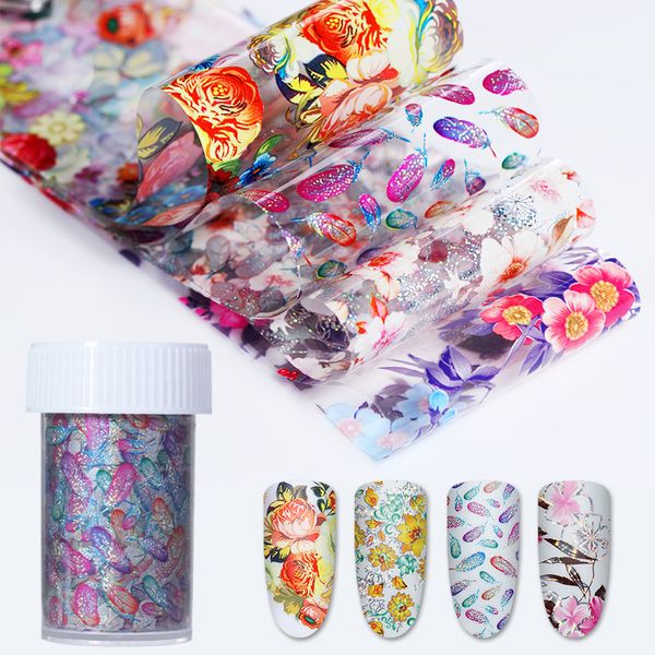 

4*100cm holographic starry nail foil colorful flower wraps manicure floral nail art transfer sticker decoration glitter decal, Black