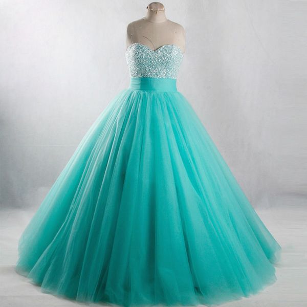 

2018 new beautiful ball gown beading tulle long quinceanera dresses crystals for 15 years sweet 16 plus size prom party gown qc1023, Blue;red