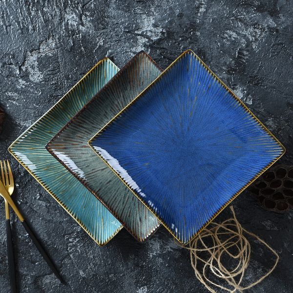 

hand-painted japanese ceramic plates flat plate household dishes western dishes steak dishes dessert plates three colors optional