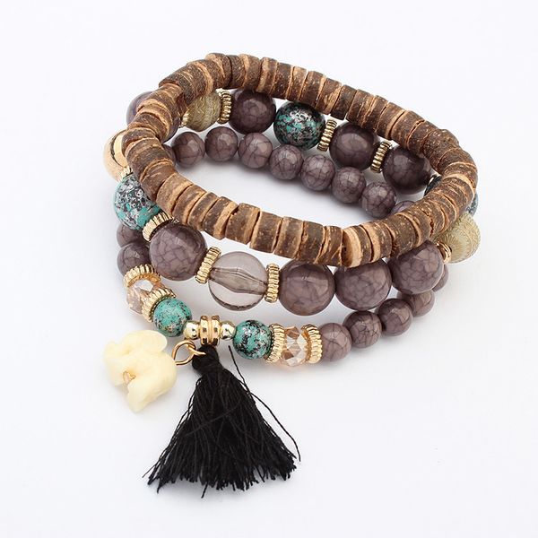 

strand bracelets for women wood fashion wild cute elephant charms bracelets bohemian multilayer tassel jewelry 3 styles g361q, Golden;silver