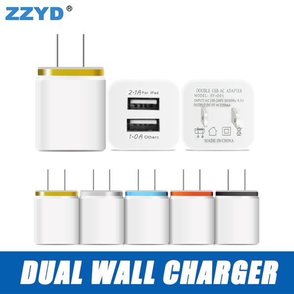 

us eu dual usb wall charger travel adapter 5 v 2.1 a for iphone 6/7/8/x samsung 8/ 8s