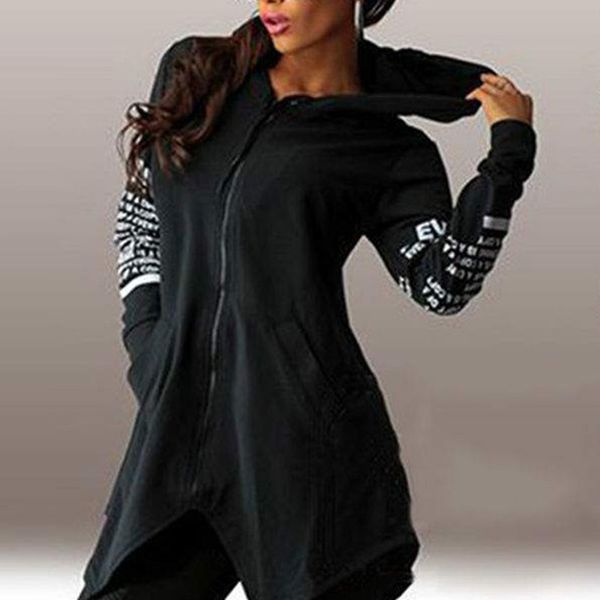 

2017 autumn winter women hoodies sweatshirts letter print pullover harajuku plus size s-5xl zipper irregular sportswear, Black