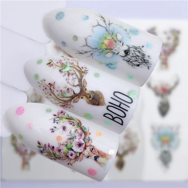 

stickers for nails water decals deer animal nail sticker slider art design decoration manicure foil adhesive wraps pegatinas, Black