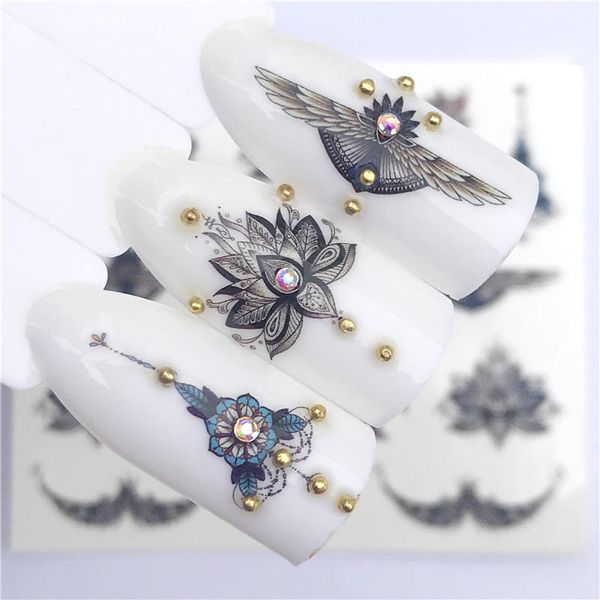 

wuf 1 pc nail sticker black necklace jewelry beauty water transfer stamping nail art tips decor manicure deca