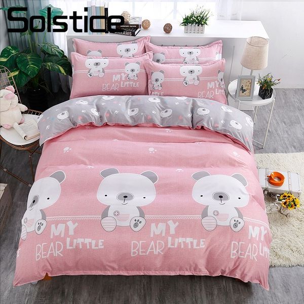 

solstice home textile cartoon bear pink duvet comforter cover sheet pillowcase girl kid child teen bedding set king  linens