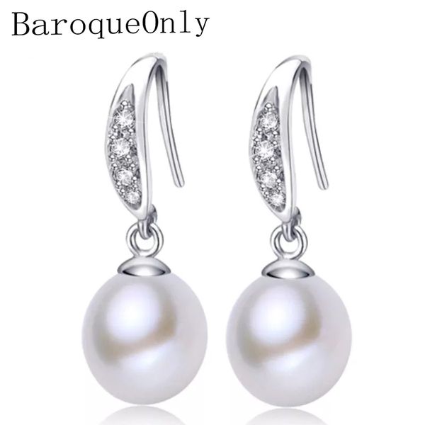 

baroqueonly 100% nature fresh-water pearl fashion drop earring with 925 silver, tear shape pearl women/girls gifts, Golden;silver