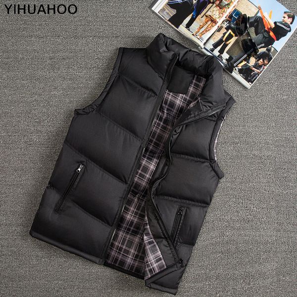 

yihuahoo casual vest men cotton padded slim sleeveless winter jacket men thick warm parka vest coat male waistcoat qcc-0627, Black;white