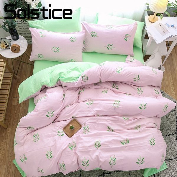 

solstice home textile girl teen bedding sets light pink green duvet cover pillowcase bed sheet woman bedclothes king